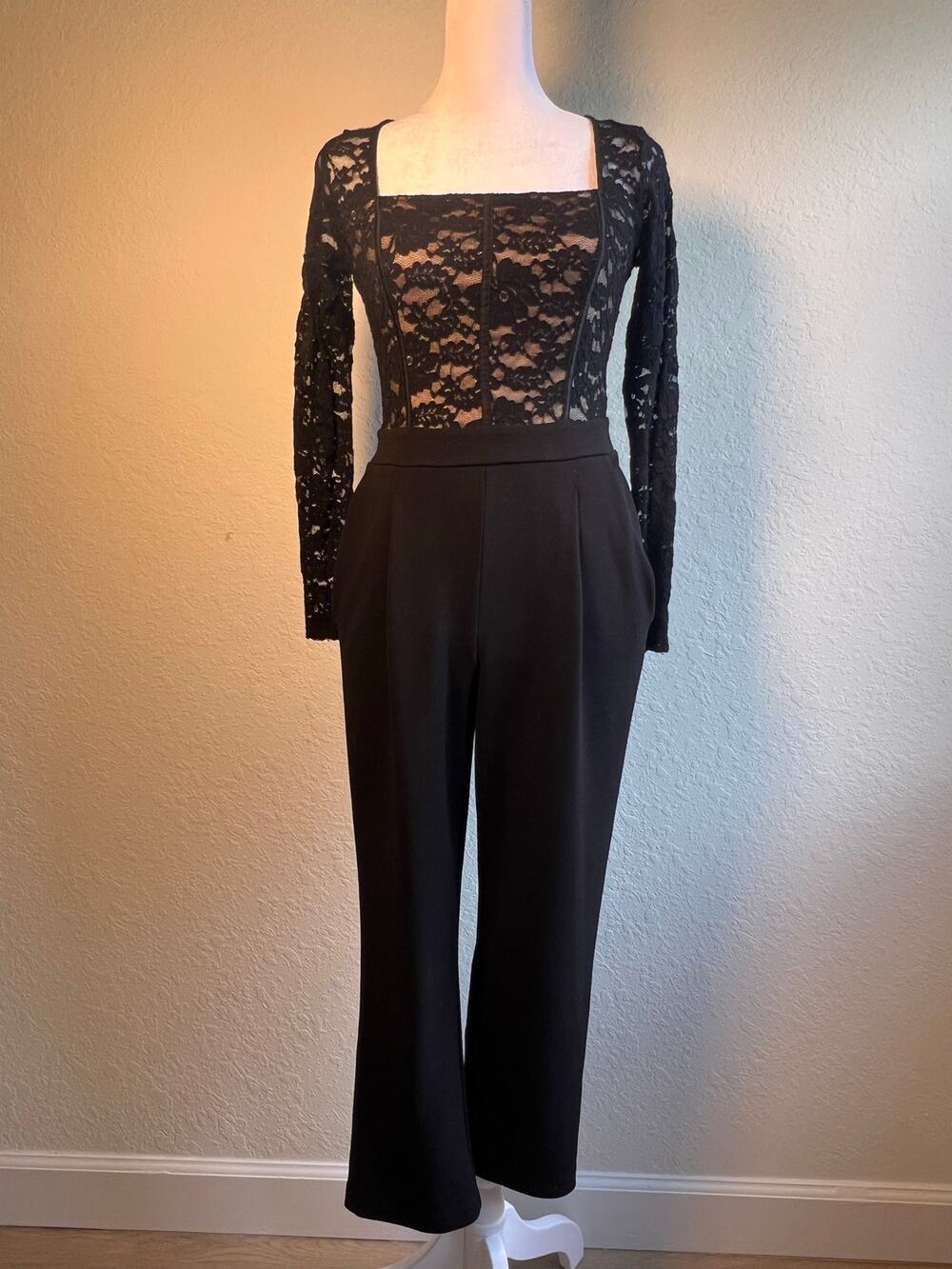 Express Black Lace Corset Long Sleeve Jumpsuit